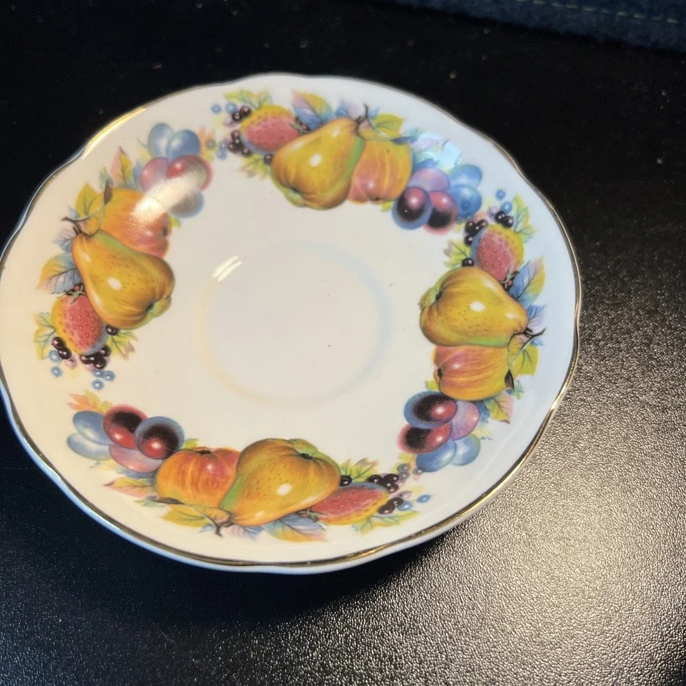Argyle Burslem Staffordshire Fruits GOLD RIMMED Cup‎ & Saucer China TEA SET